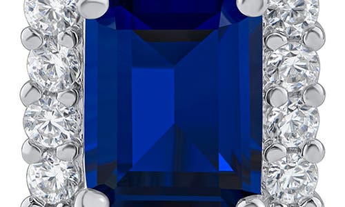 Cz By Kenneth Jay Lane Emerald Cut Cz Pavé Halo Stud Earrings In Blue/silver