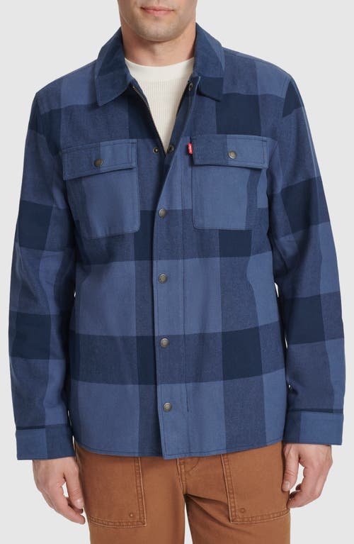 Shop Levi's Buffalo Check Water Resistant Flannel Shirt Jacket In Blue Plaid