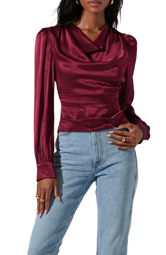 Astr Lilith Cowl Neck Satin Top In Wine