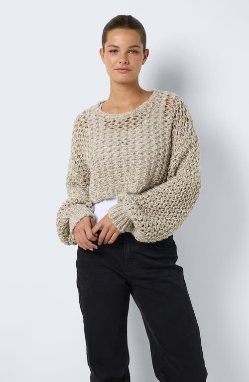 Shop Noisy May Aries Open Stitch Crop Sweater In Tan Aluminum Detail