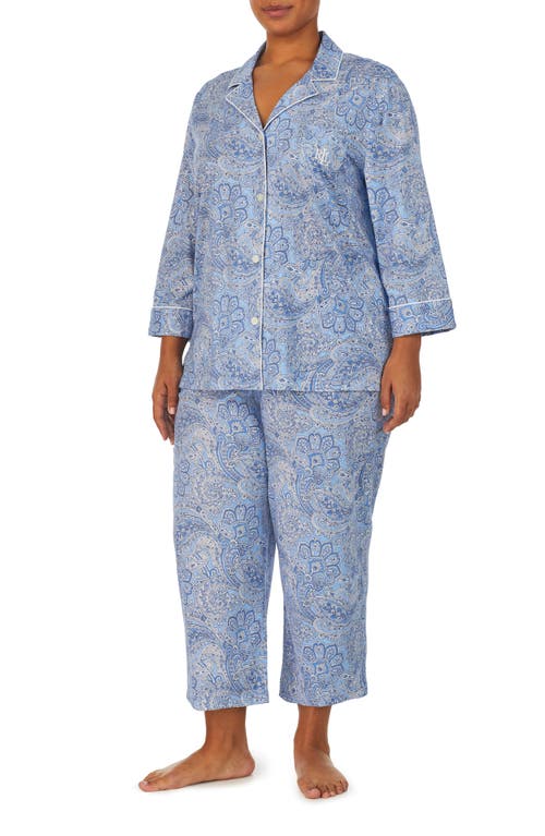 Ralph Lauren Lauren Knit Crop Pajamas In Blue Paisley