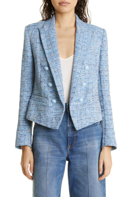 L Agence L'agence Brooke Double Breasted Cropped Blazer In Blue Multi Tweed