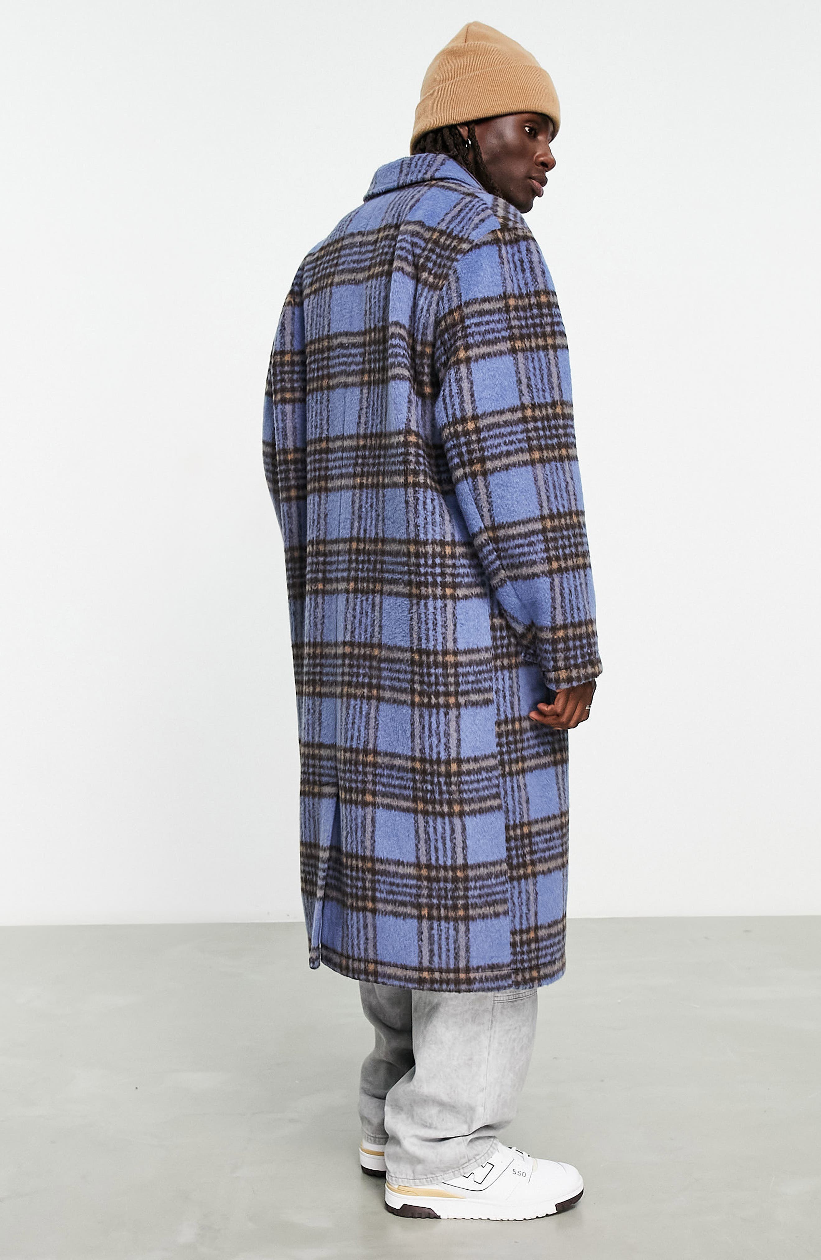 plaid longline coat