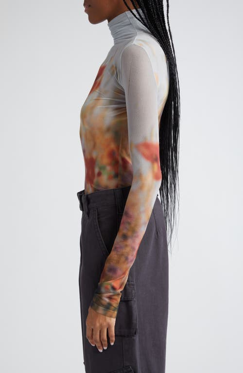 Acne Studios Denise Meadow Print Mesh Top In Grey/multi