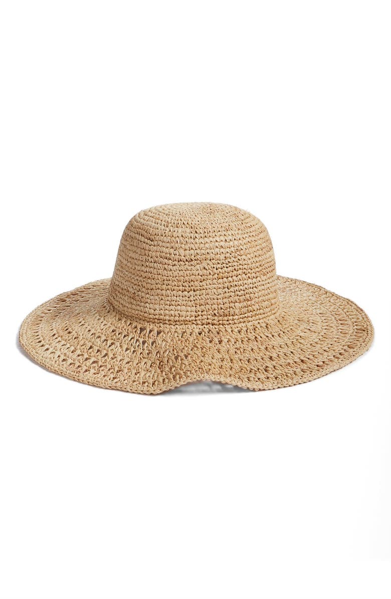 NORDSTROM Open Weave Raffia Floppy Brim Hat, Main, color, NATURAL COMBO