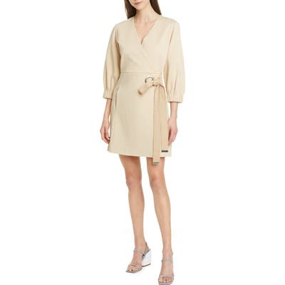 Tibi Grommet Detail Faux Wrap Dress, Brown