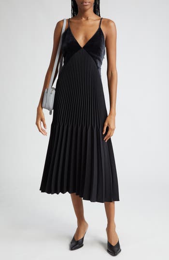 Wren Mixed Media Pleated Midi Dress