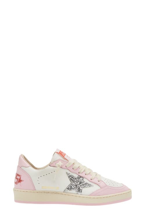 Golden Goose Ball Star Low Top Sneaker In White/pink/silver