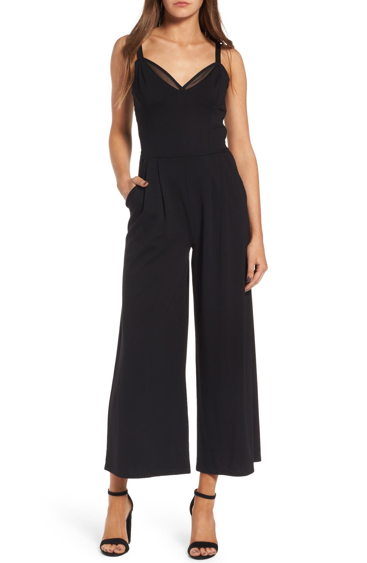 Leith Ballet Crop Wide Leg Ponte Jumpsuit | Nordstrom