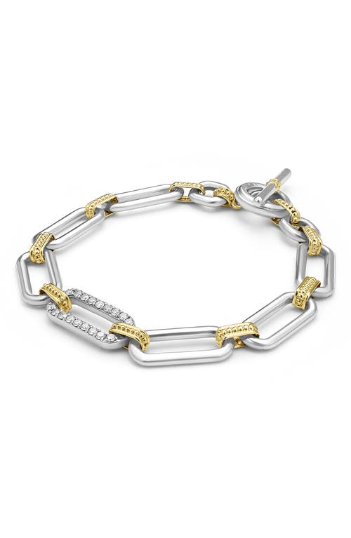 Lagos 18k Yellow Gold & Sterling Silver Signature Caviar Diamond Open Link Toggle Bracelet In Two-tone