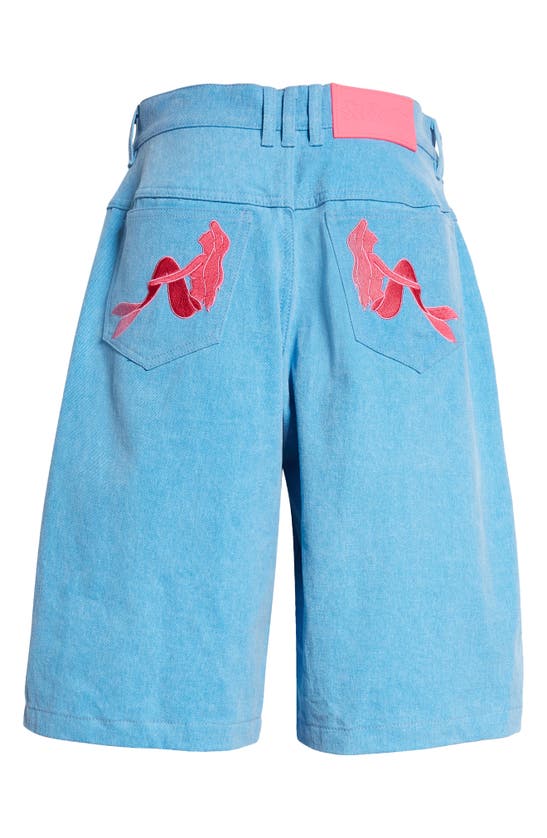 Marshall Columbia X Disney 'the Little Mermaid' High Waist Embroidered Denim Shorts In Blue