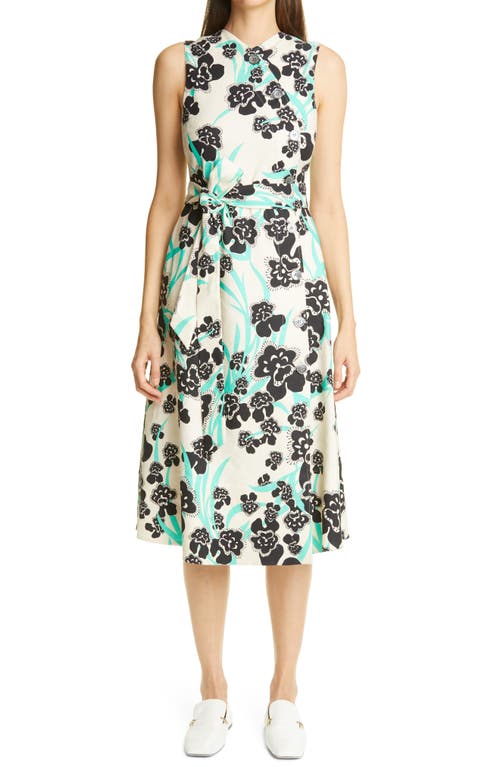 Belted Stretch Twill A-Line Dress in Chamomile Multi Chmt