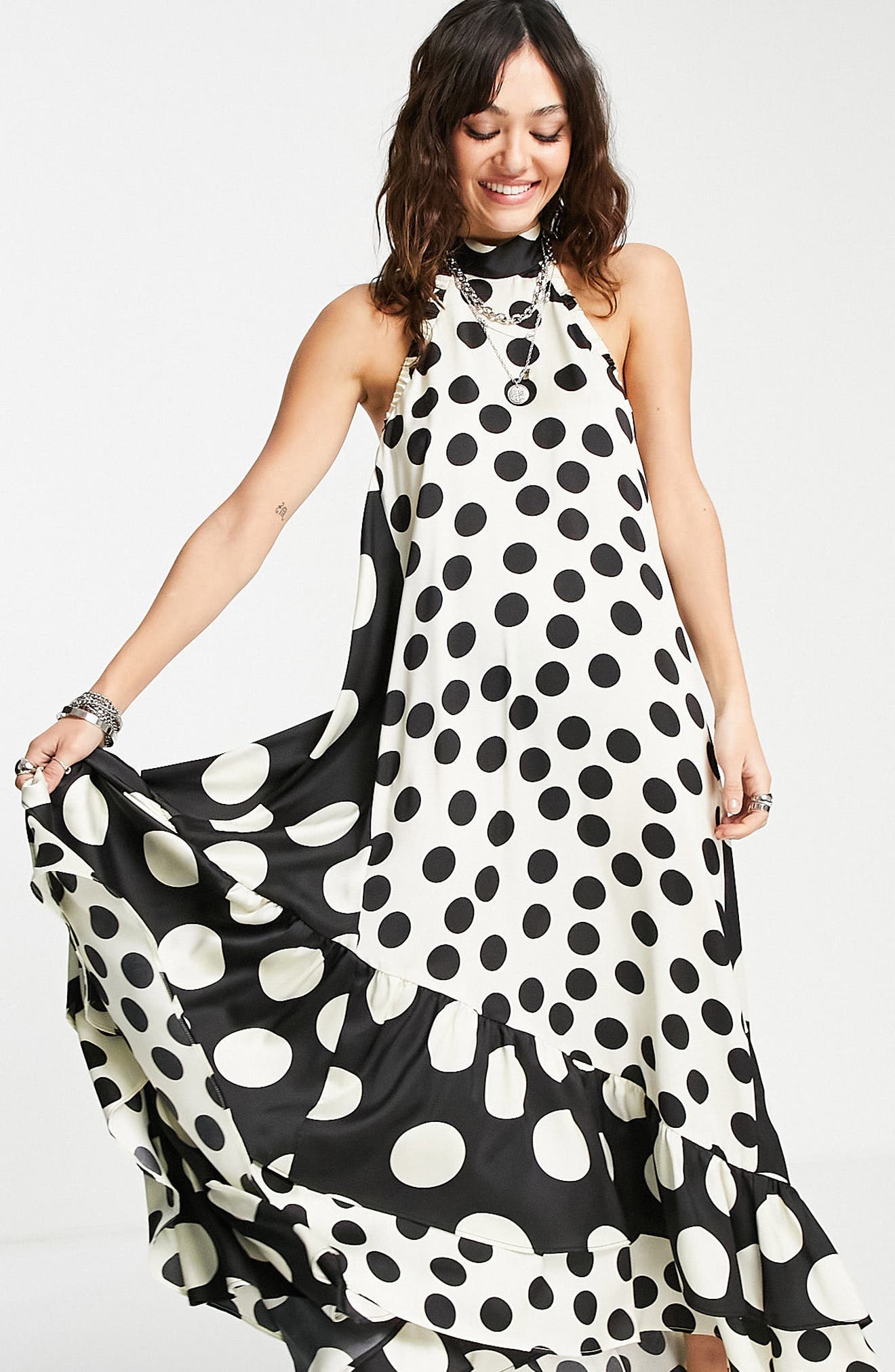 Topshop Multi Spot Halter Maxi Dress 