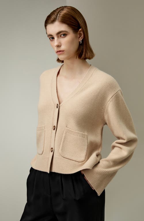 Lilysilk Cropped Wool-cashmere Blend Cardigan Sweater For Women In Beige