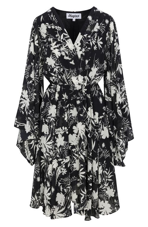 Meghan La Sunset Long Sleeve Minidress In Dahlia Black