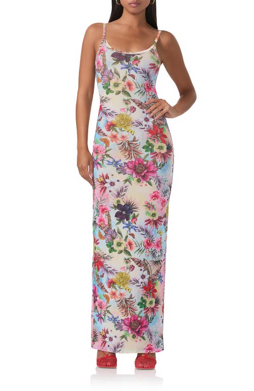 Ashlyn Printed Mesh Maxi Slipdress in Tropical Convo