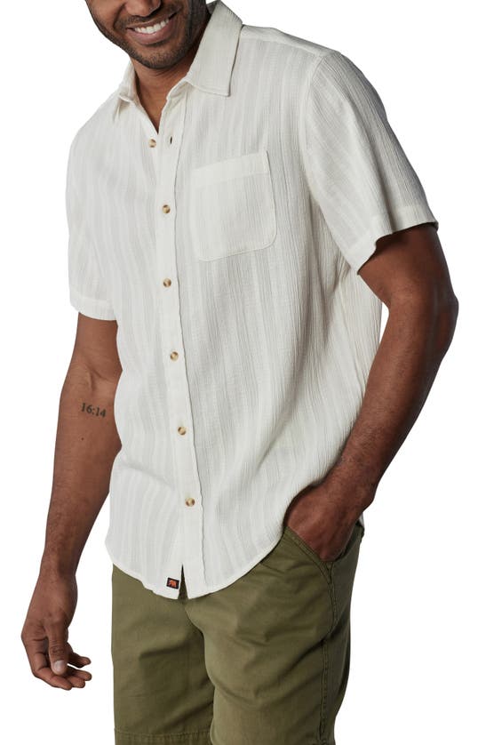 The Normal Brand Freshwater Short Sleeve Button-up Shirt In Ivory Crinkle Dobby