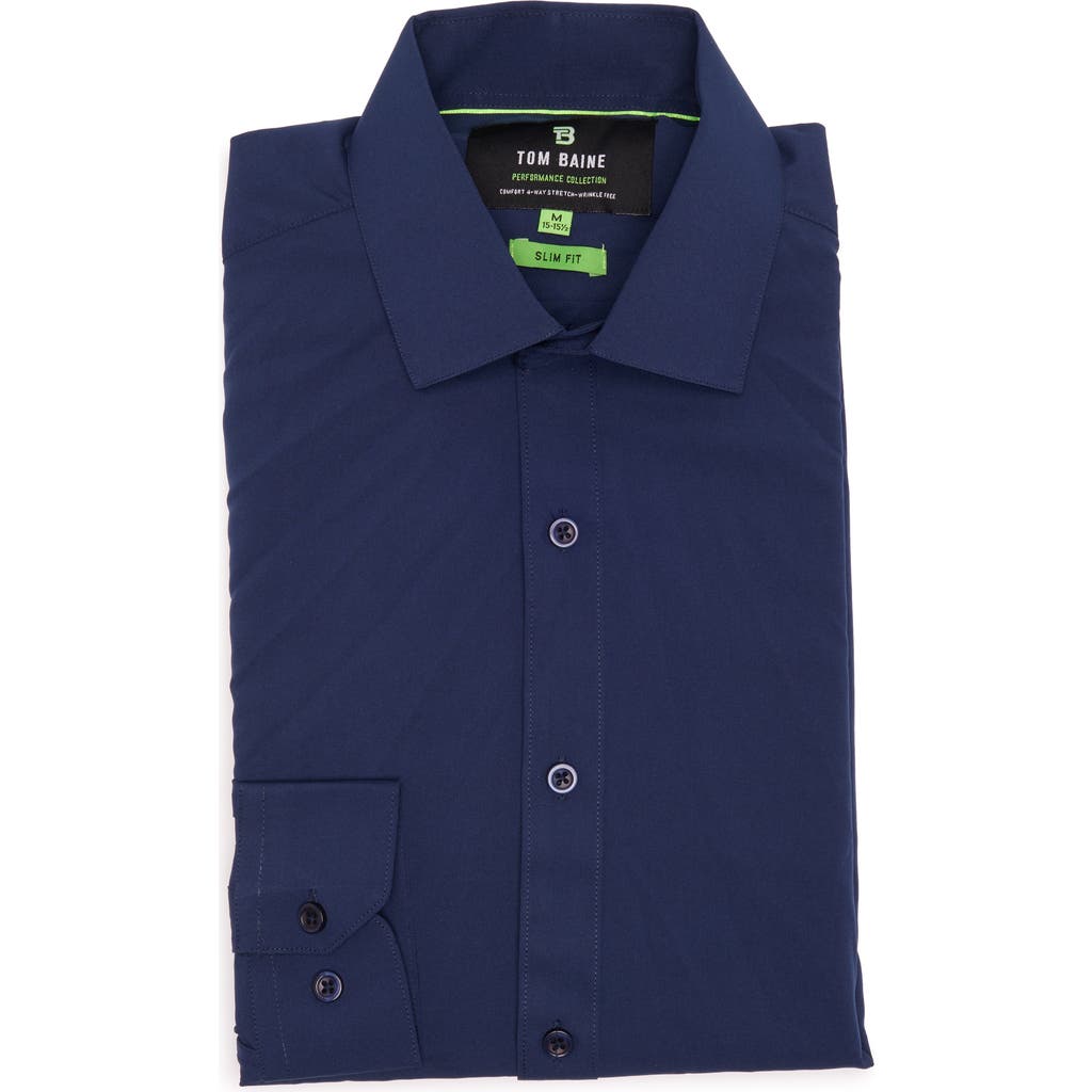Tom Baine Comfort 4-way Stretch Winkle Free Performance Dress Shirt In Navy