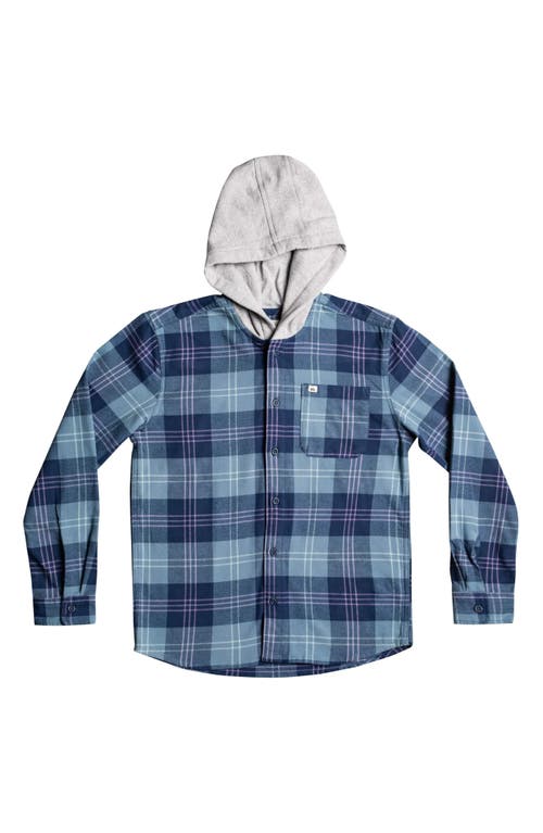 Quiksilver Kids' Halidon Plaid Stretch Cotton Hooded Shirt in Provincial Blue Hare