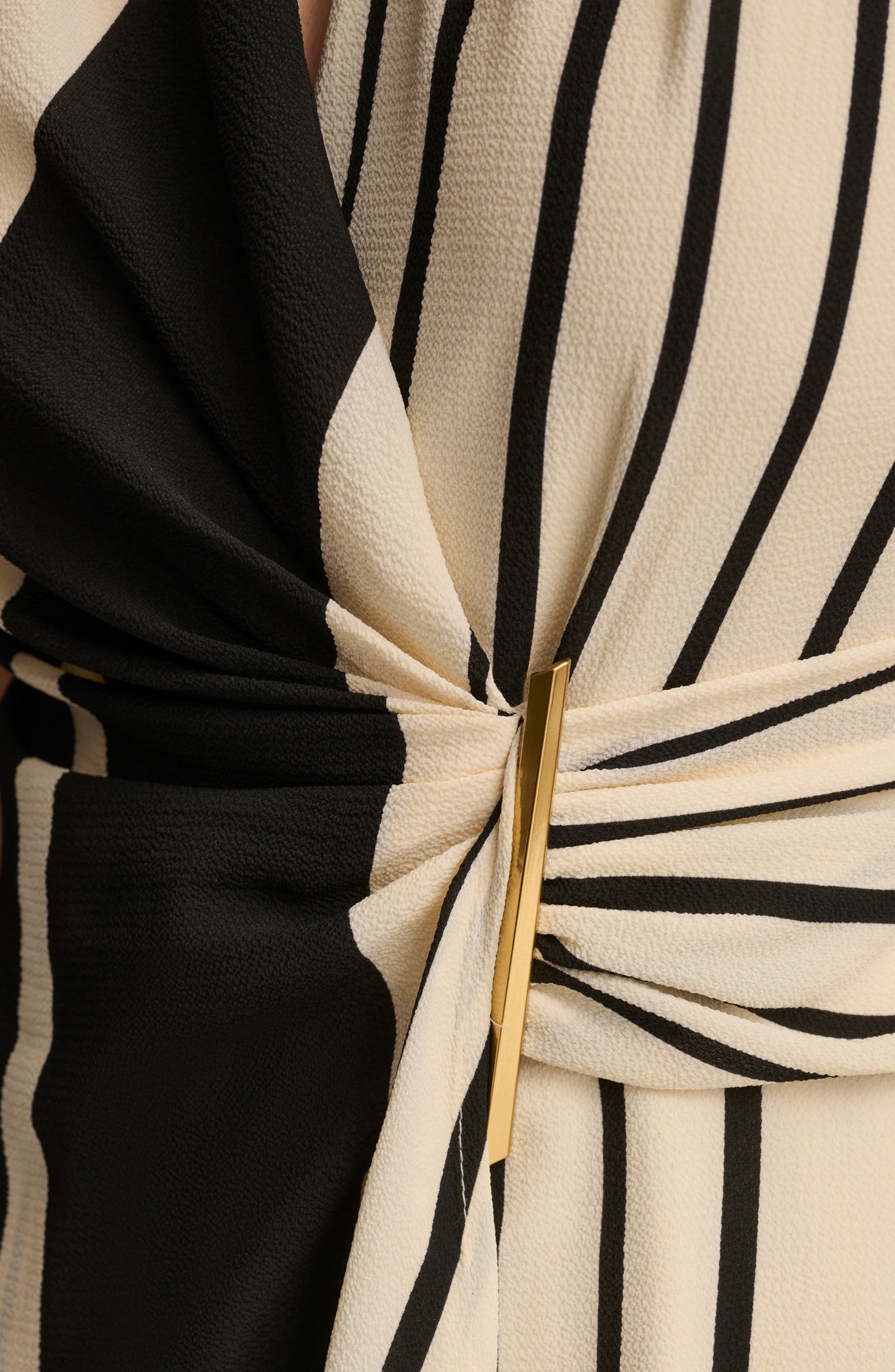 Donna Karan New York Stripe Faux Wrap Midi Dress in Black/Parchment | Smart Closet Donna Karan New York Stripe Faux Wrap Midi Dress in Black/Parchment | Smart Closet