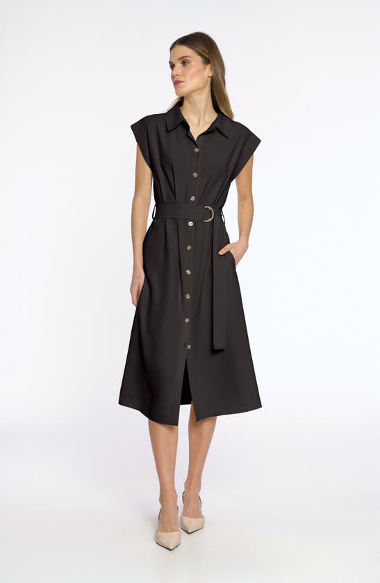 Shop Luxely Marigold Belted Midi Shirtdress In Meteorite