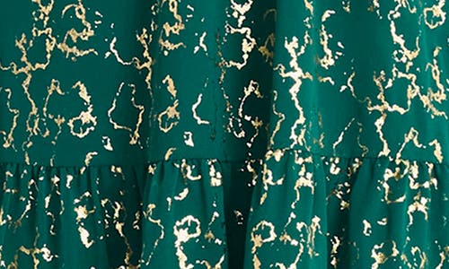 Shop Maggy London Metallic Print Long Sleeve Dress In Emerald/gold