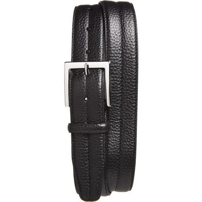 Canali Tumbled Calfskin Leather Belt, Black
