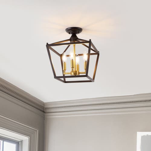 Jonathan Y Plains 4-light Iron Modern Farmhouse Led Flush Mount In Oil Rubbed Bronze/brass Gold