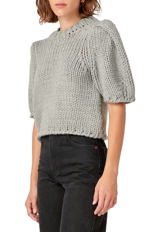 Shop English Factory Puff Sleeve Knit Shirt In Heather Grey