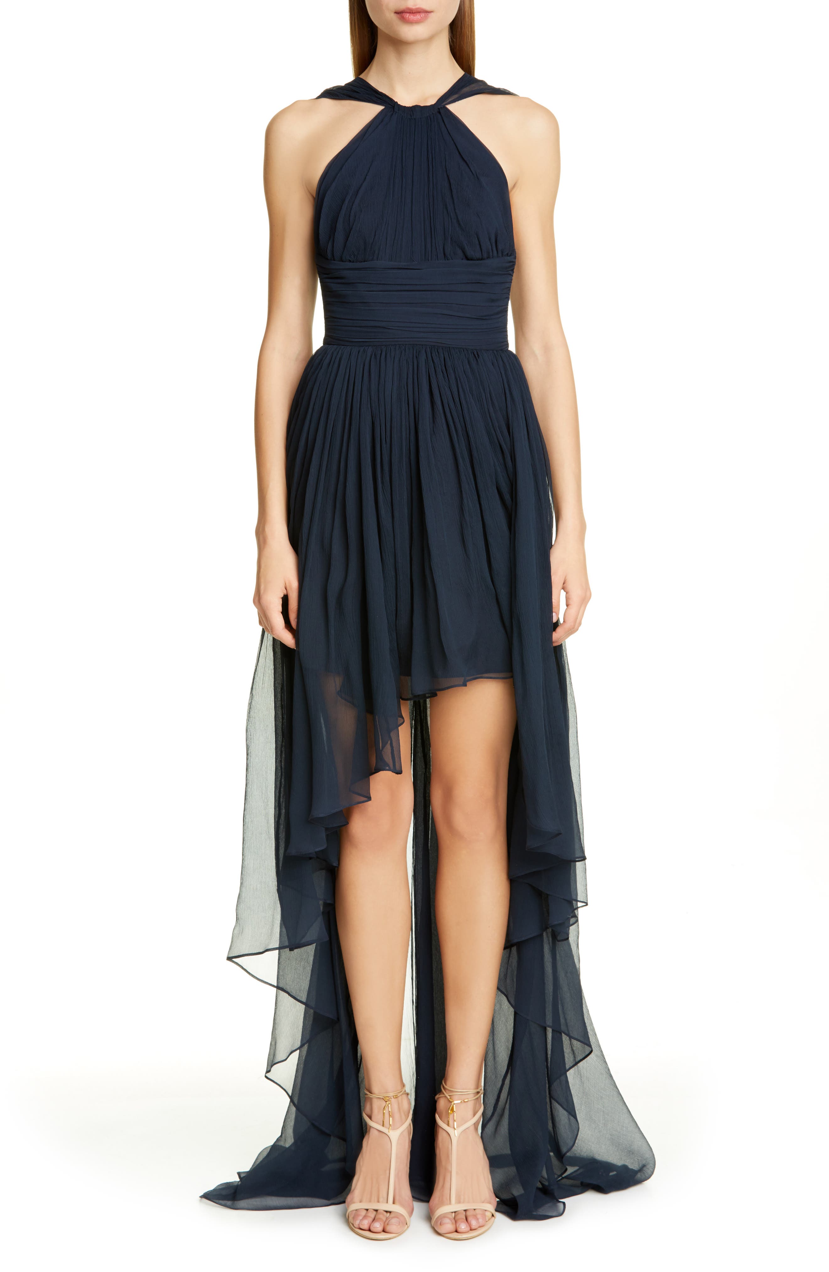 Stella Mccartney Crinkle Silk Chiffon High/low Dress, 8 IT - Blue