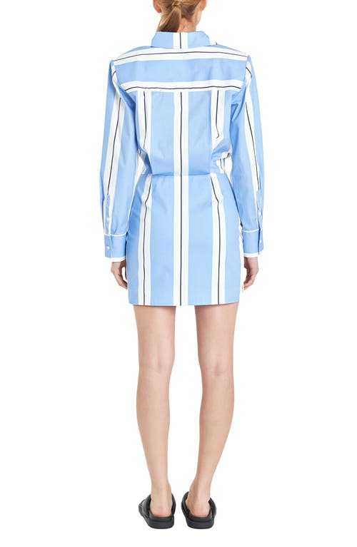 Grey Lab Stripe Power Shoulder Long Sleeve Shirtdress In Powder Blue/white