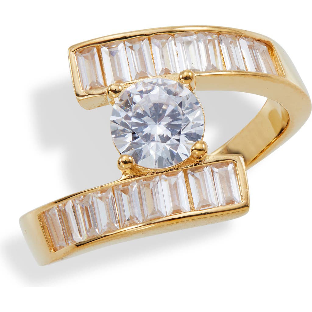 Shop Savvy Cie Jewels 18k Gold Plated Cubic Zirconia Bypass Ring In Gold/white
