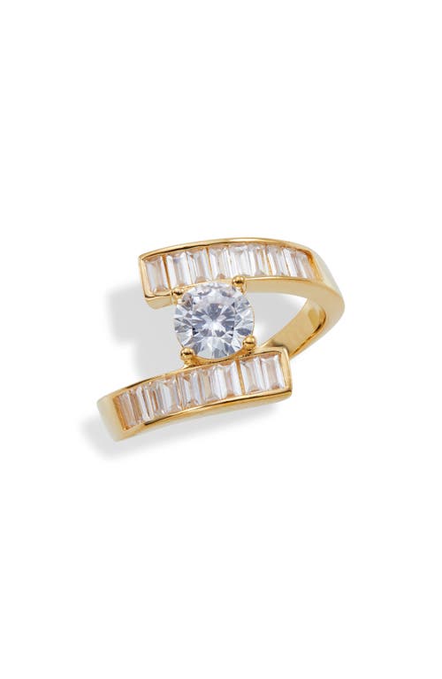 Shop Savvy Cie Jewels 18k Gold Plated Cubic Zirconia Bypass Ring In Gold/white