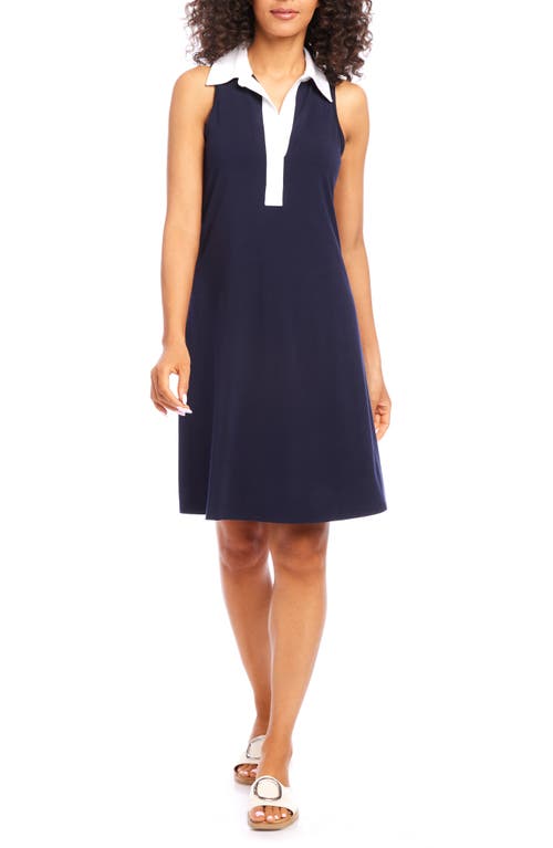 Karen Kane Contrast Placket Sleeveless A-line Dress In Navy/white