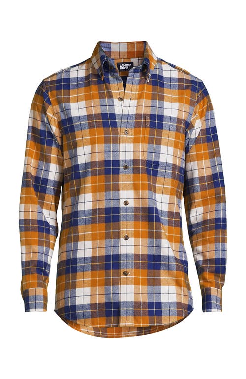 Shop Lands' End Traditional Fit Flagship Flannel Shirt In Golden Cumin/blue Plaid