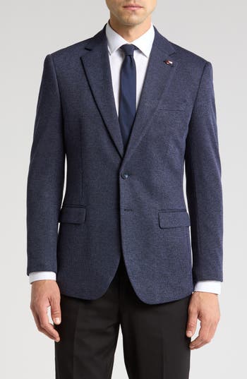 Tahari Slim Fit Knit Blazer In Blue Melange