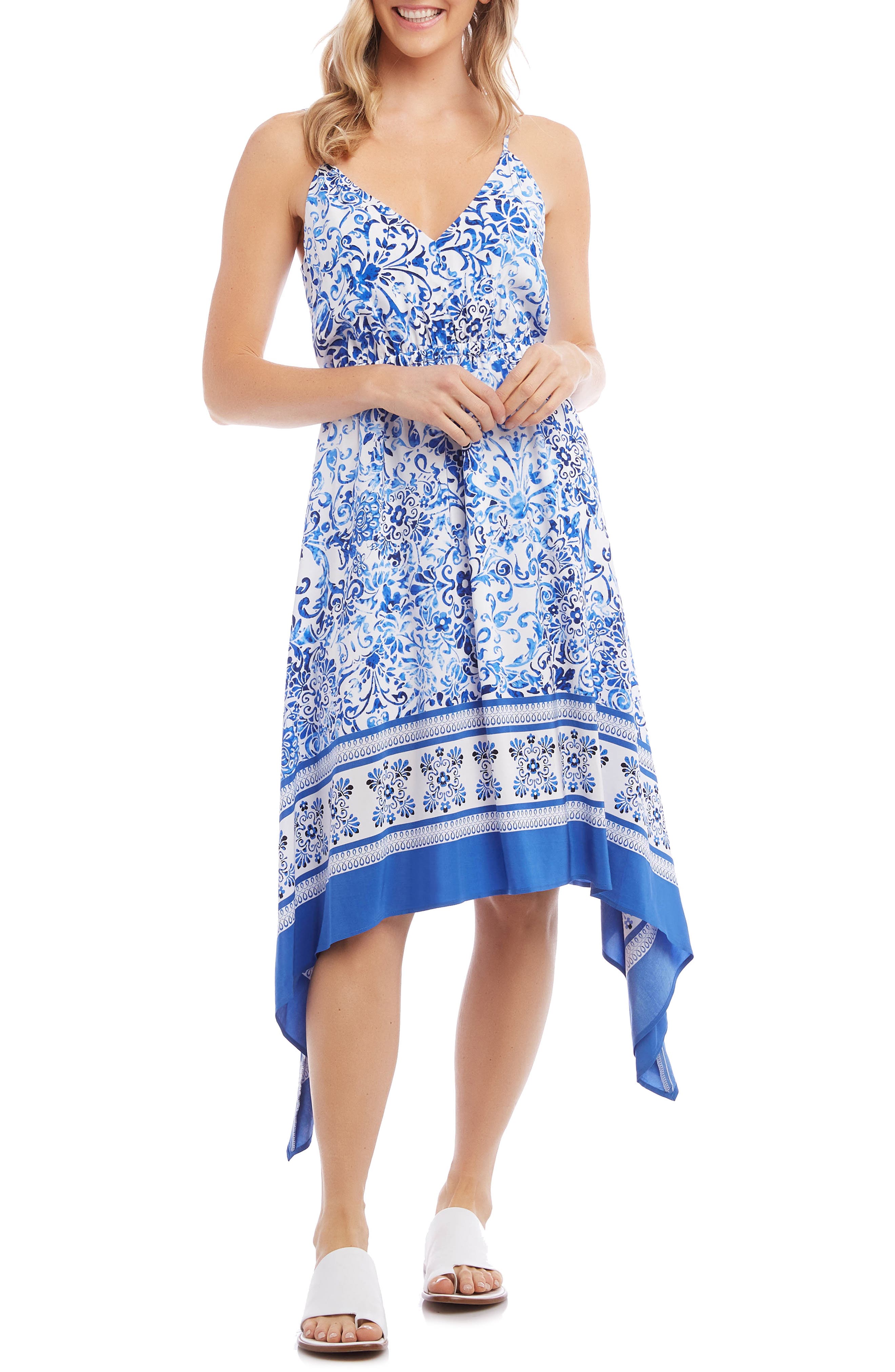 Karen Kane Border Print Sundress, Blue