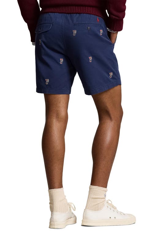 Shop Polo Ralph Lauren Embroidered Cotton Stretch Twill Shorts In Newport Navy With P-wing