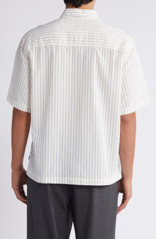 Shop Wax London Kew Stripe Short Sleeve Seersucker Button-up Shirt In White/blue