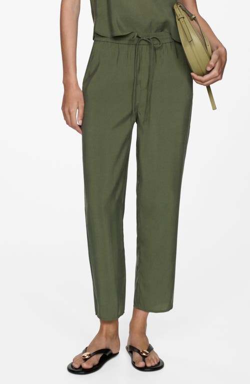 Shop Mango Drawstring Ankle Straight Leg Pants In Forest Green