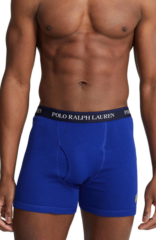 Shop Polo Ralph Lauren Assorted 3-pack Cotton Boxer Briefs In Navy Yellow Royal