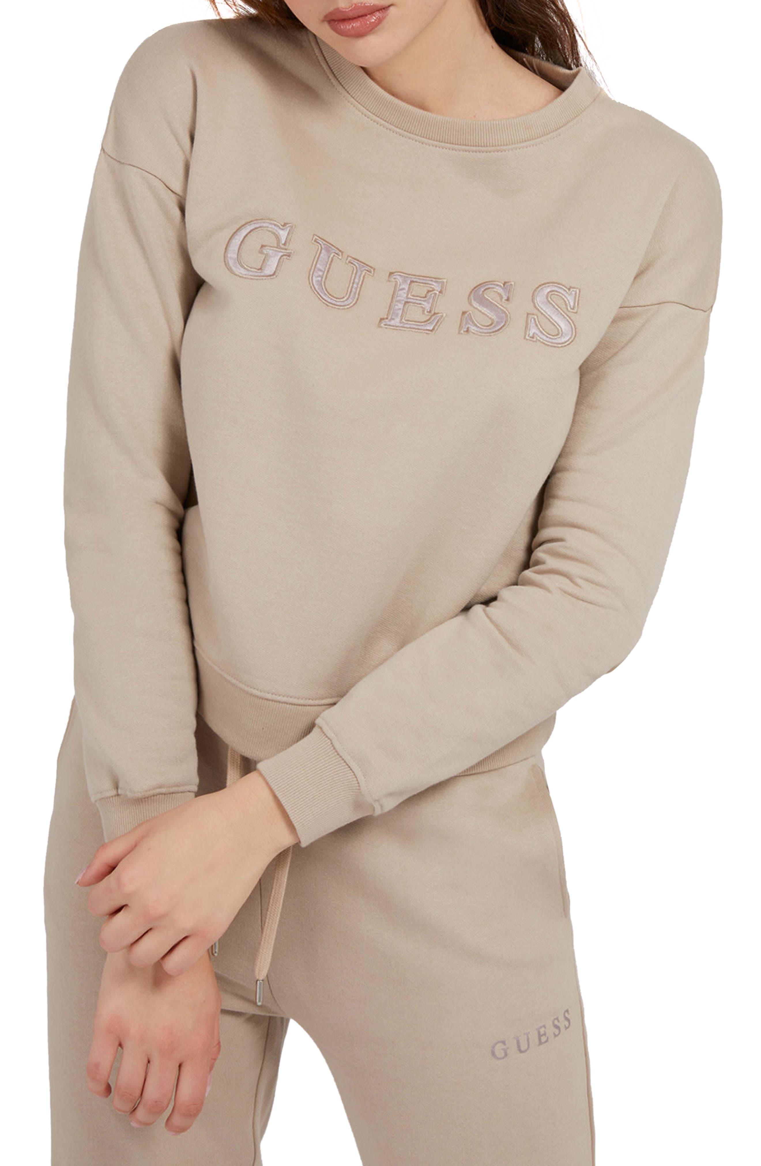 guess satin logo crew sweatshirt