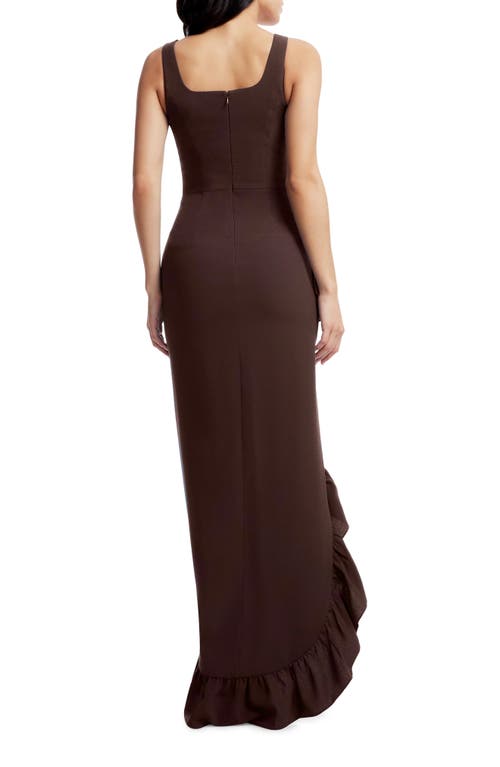 Shop Dress The Population Charlene Ruffle Gown In Mocha