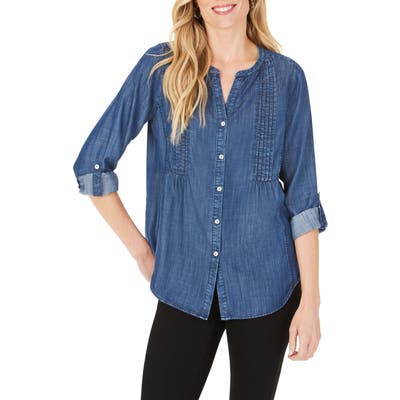 Foxcroft Kira Pleated Chambray Shirt, Blue