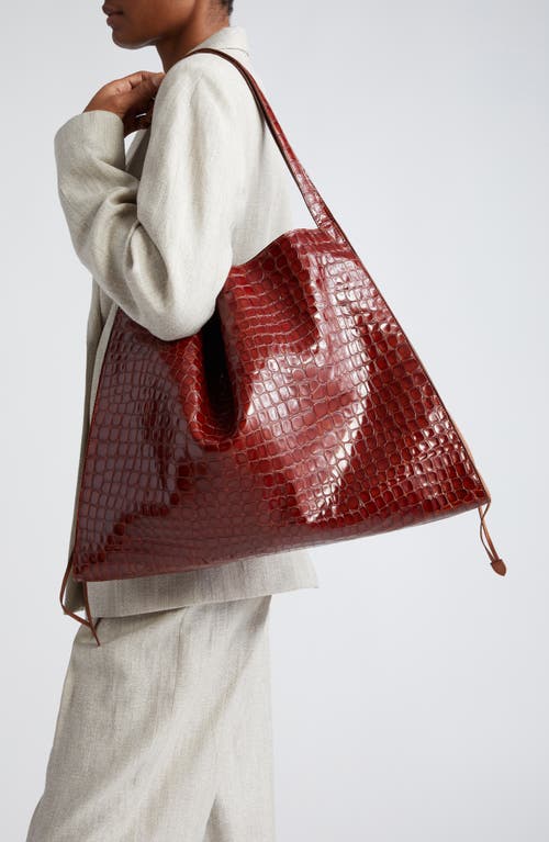 Shop Christian Louboutin Le 54 Croc Embossed Leather Drawstring Tote In Acajou