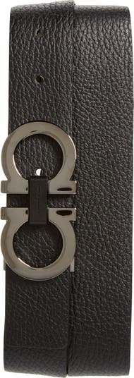 Salvatore Ferragamo Men's Double Gancini Buckle Reversible Leather Belt Black/Hickory
