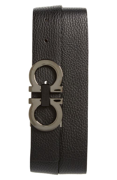 Ferragamo Reversible Double Gancio Belt In Black/hickory