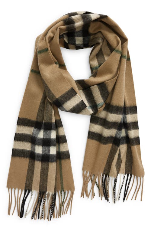 Shop Burberry Giant Check Fringe Cashmere Scarf In Linden