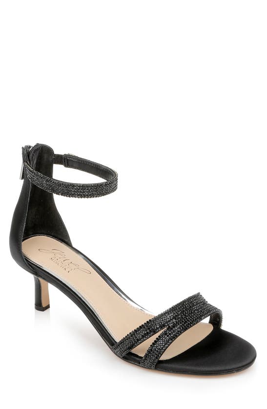 Jewel Badgley Mischka Ankle Strap Brie Heel In Black Satin