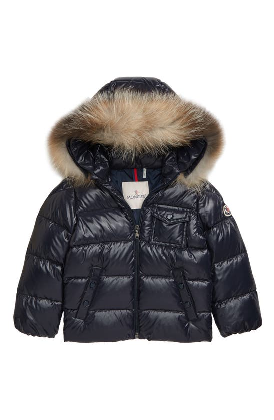 MONCLER K2 WATER RESISTANT HOODED DOWN PUFFER JACKET WITH GENUINE FOX FUR TRIM